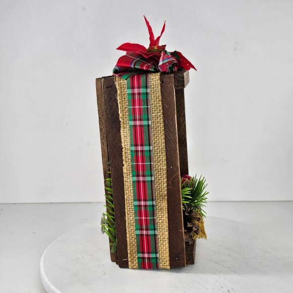 Handcrafted Music Box Nutcracker Christmas Rustic Burlap Ribbon Naturart By June - Picture 4 of 8